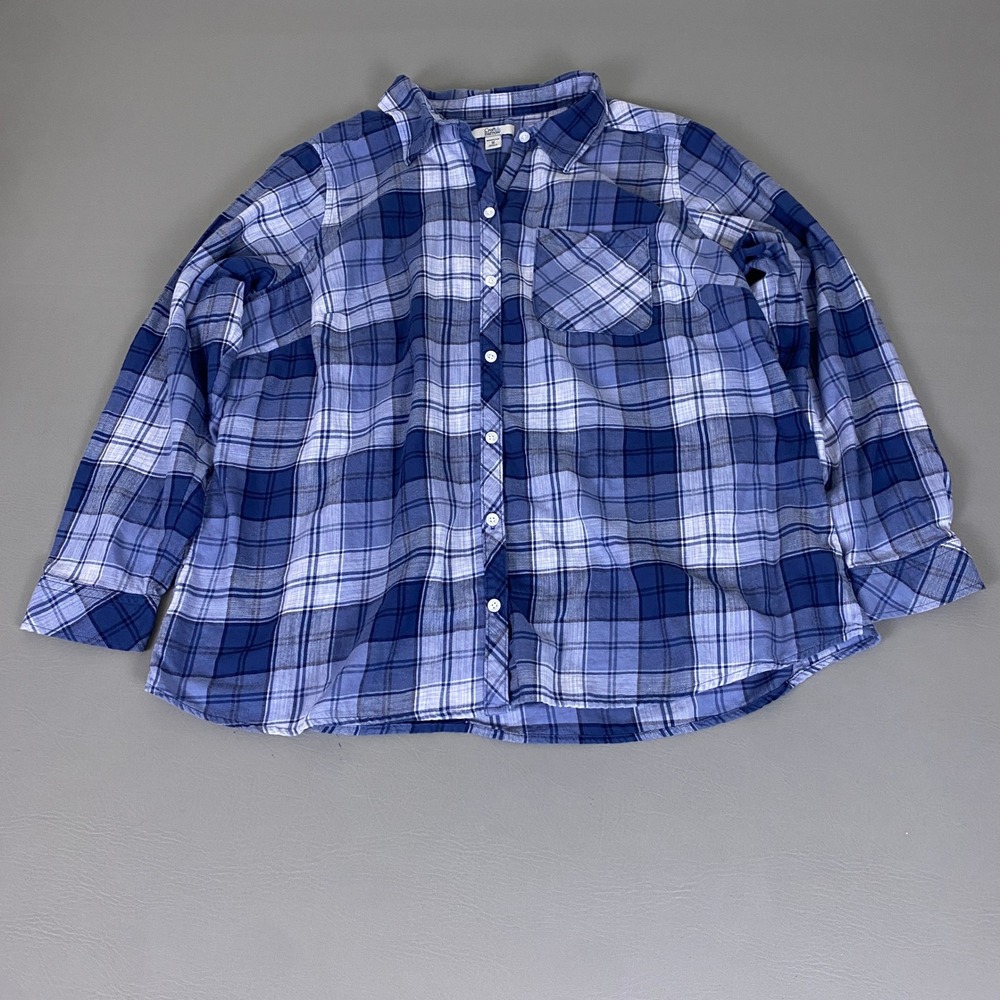 Croft & Barrow Flannel Button Up Shirt Women's Plus Size 1X Blue Plaid Cotton